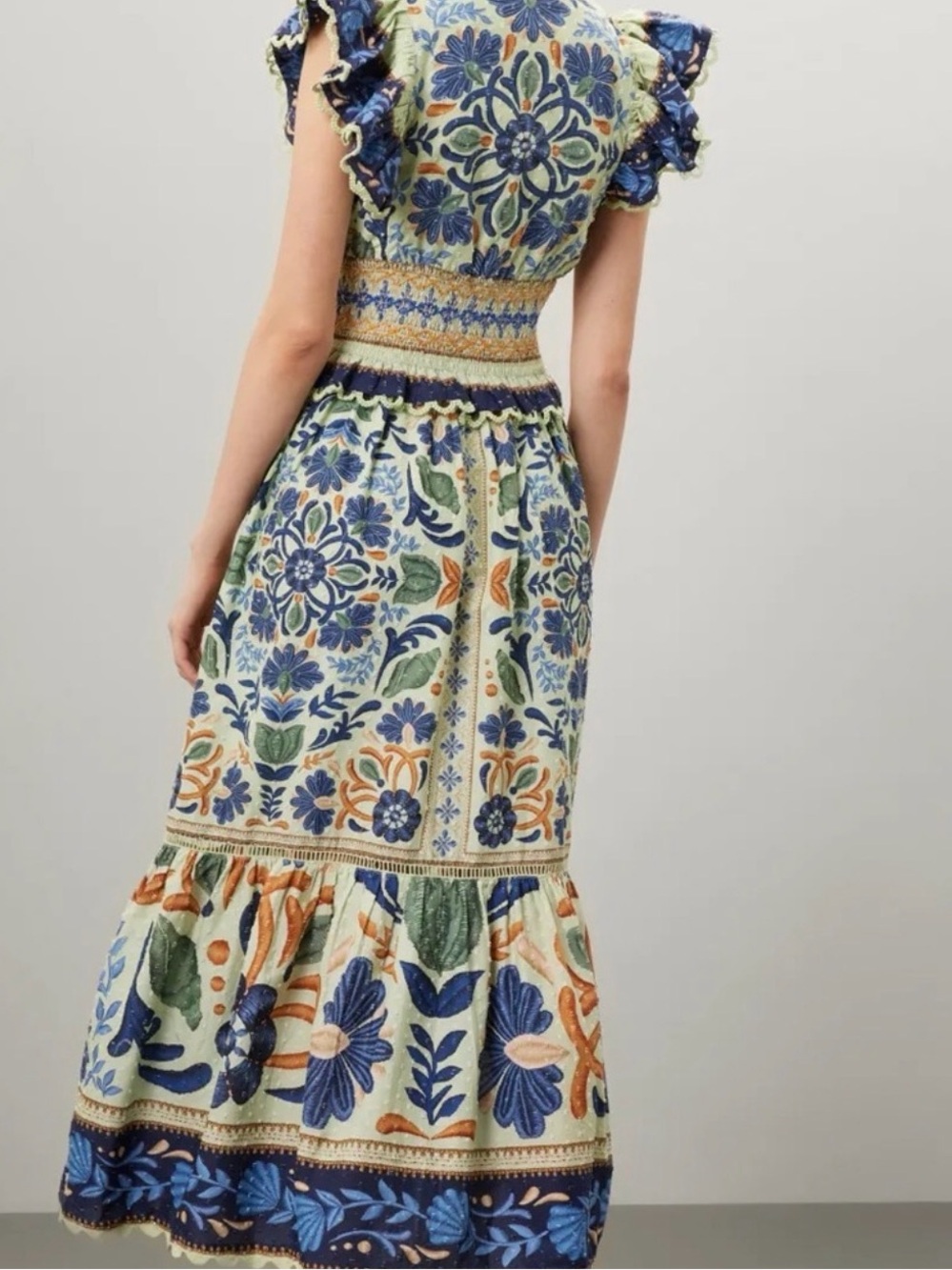 FARM Rio Green Floral Tiered Maxi Dress with Blue and Yellow Accents - Picture 2 of 3